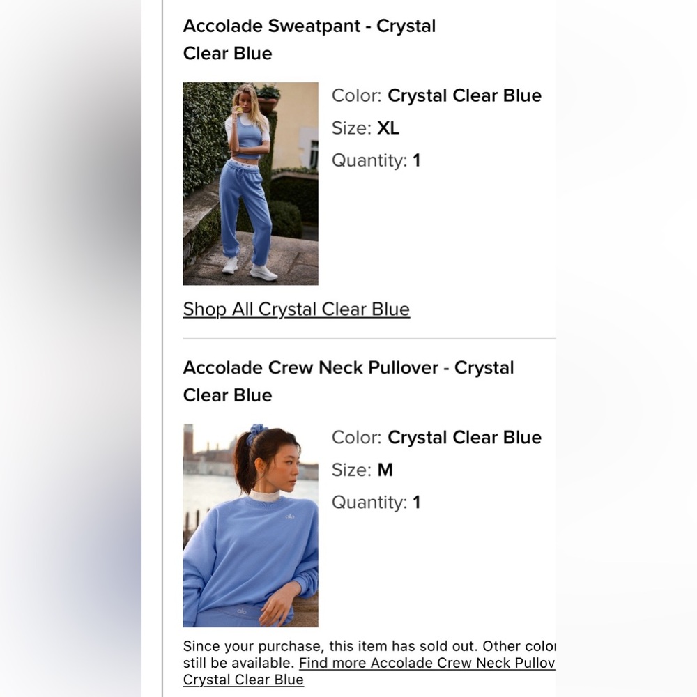 ALO Yoga Set: Crewneck Sweater and Accolade sweatpants in Crystal clear blue - Picture 7 of 7